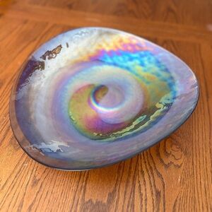 Murano Italy Seashell Purple Iridescent Swirl Bent Glass Art Bowl